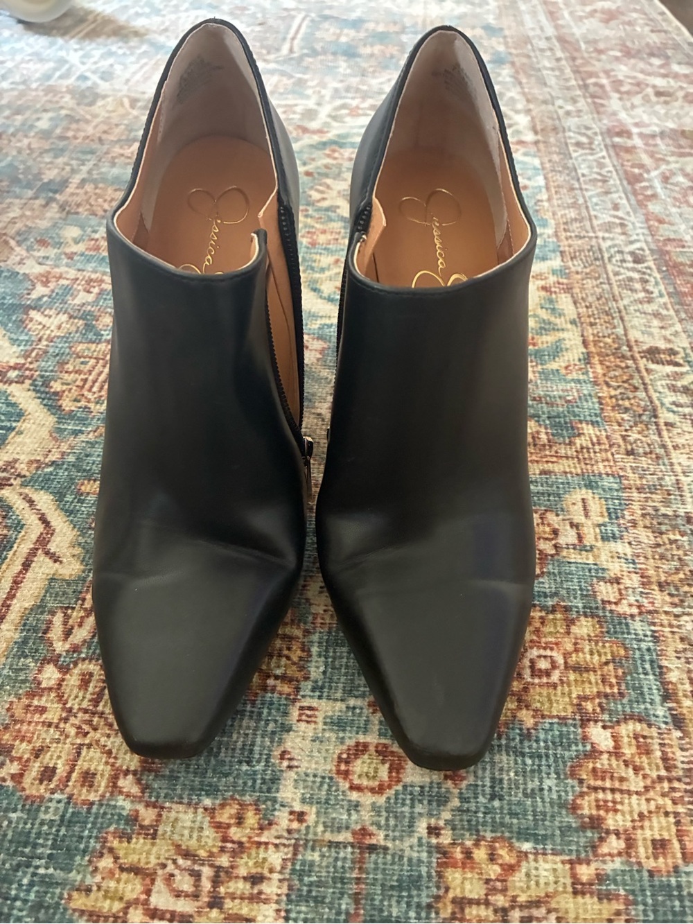 Jessica Simpson Black Pointed Leather Ankle Booties
